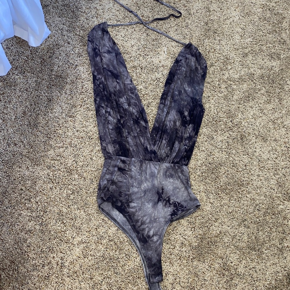 Deep V Purple Tie Die Bodysuit